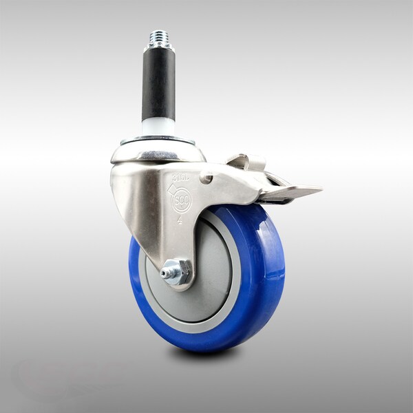 Service Caster 4 Inch 316SS Blue Poly Swivel 7/8 Inch Expanding Stem Caster Lock Brake SCC SCC-SS316TTLEX20S414-PPUB-BLUE-78 - main